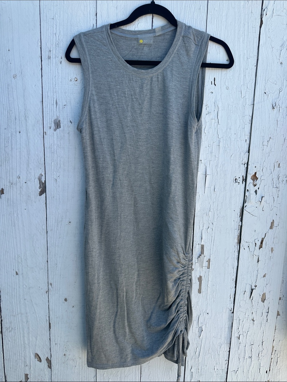 Zella Gray Sleeveless Midi Dress with Side Ruching